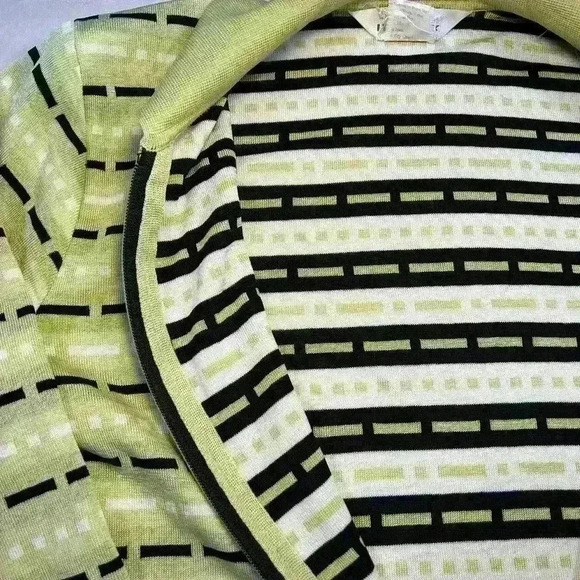 MISOOK Knit Zip Collared Sweater Cardigan Jacket Green Black White Dash Women M - Picture 7 of 10